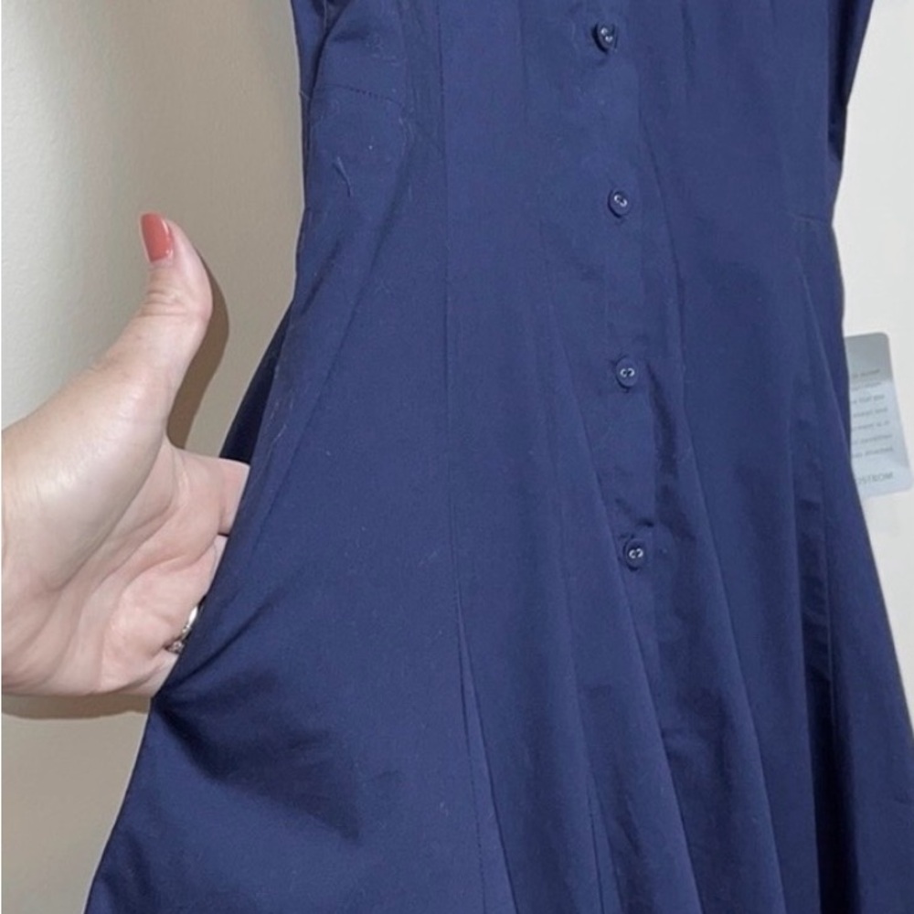 GAL MEETS GLAM Molly Collared Button Down Midi Shirtdress. Size12. Navy Blue. - Picture 3 of 8